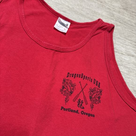 Vintage 90s Dragon Boat Shirt Portland Dragon Sports Red Tank Tee Men L Outdoor - Picture 5 of 8